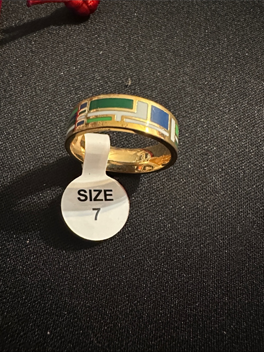 Gold-tone Multicolor Enamel Geometric Band Ring - Size 7
#3